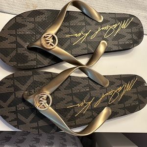Brown with gold, Michael Kors flip-flop